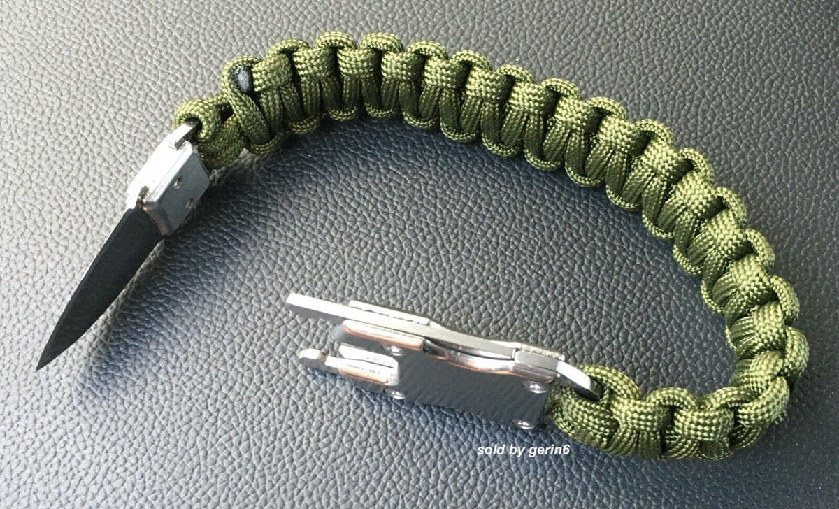 Paracord Survival Bracelet with Knife - Tactical Emergency Gear, Olive Green