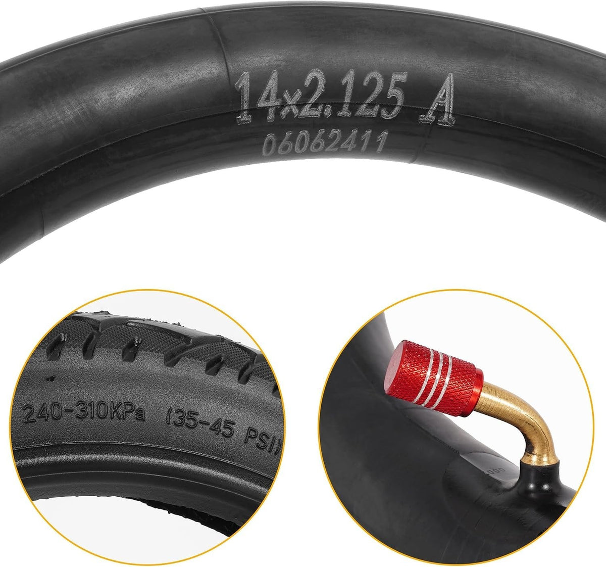 14-Inch Electric Bike & Scooter Tire and Tube Set with Angled Valve Stem