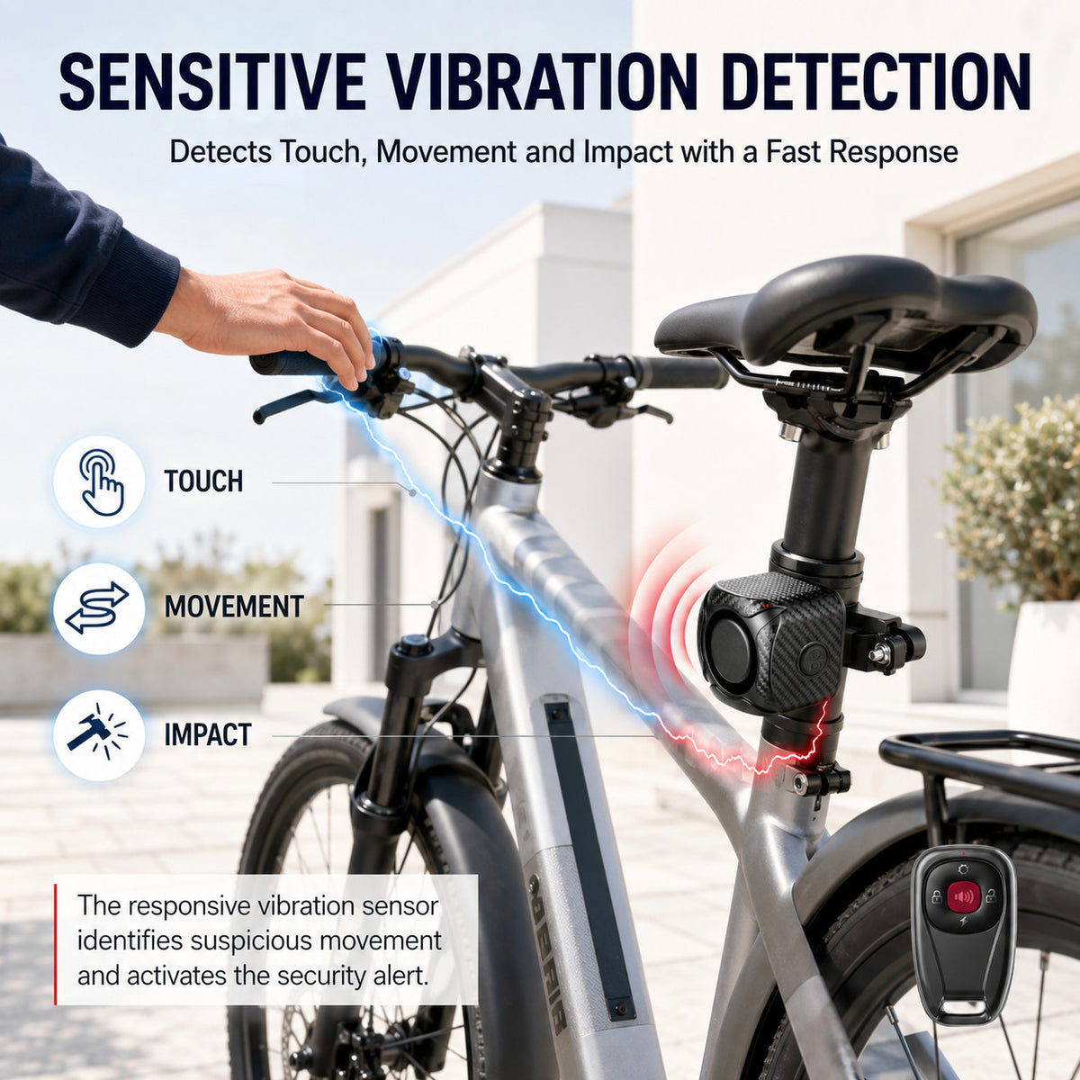 Wireless Bike Alarm with Vibrating Remote 121dB Security System IP65 Rechargeable