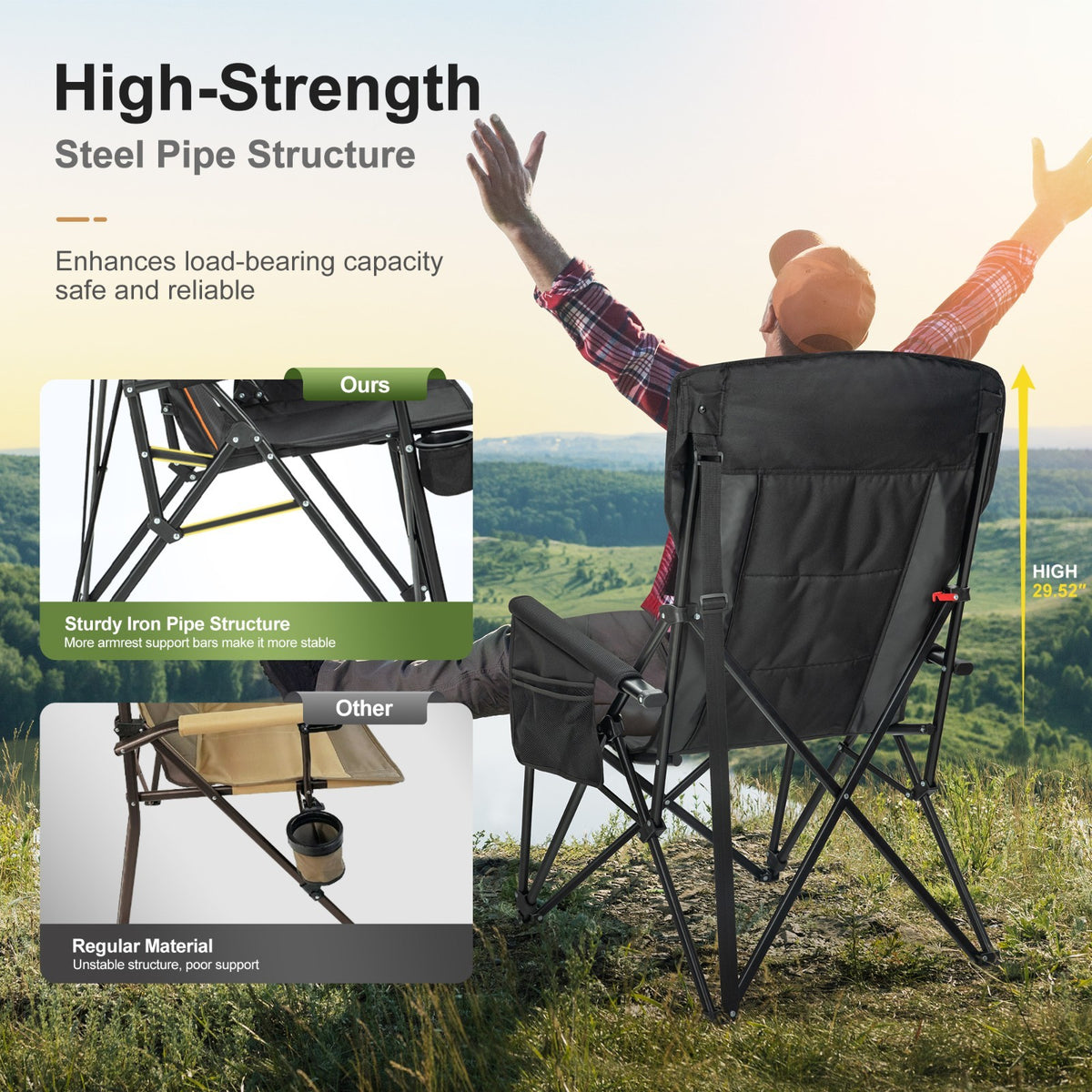 Heavy Duty Folding Camping Chair 500lbs Support Oversize High Back Portable Seat