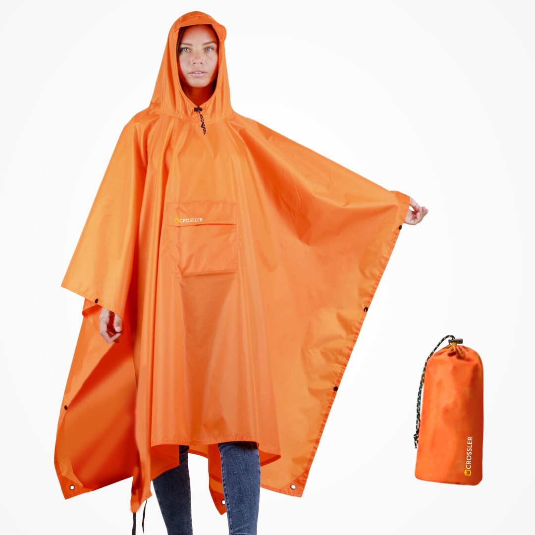Unisex Waterproof Hooded Rain Poncho with Pocket - 3-in-1 Emergency Waterproof Cover