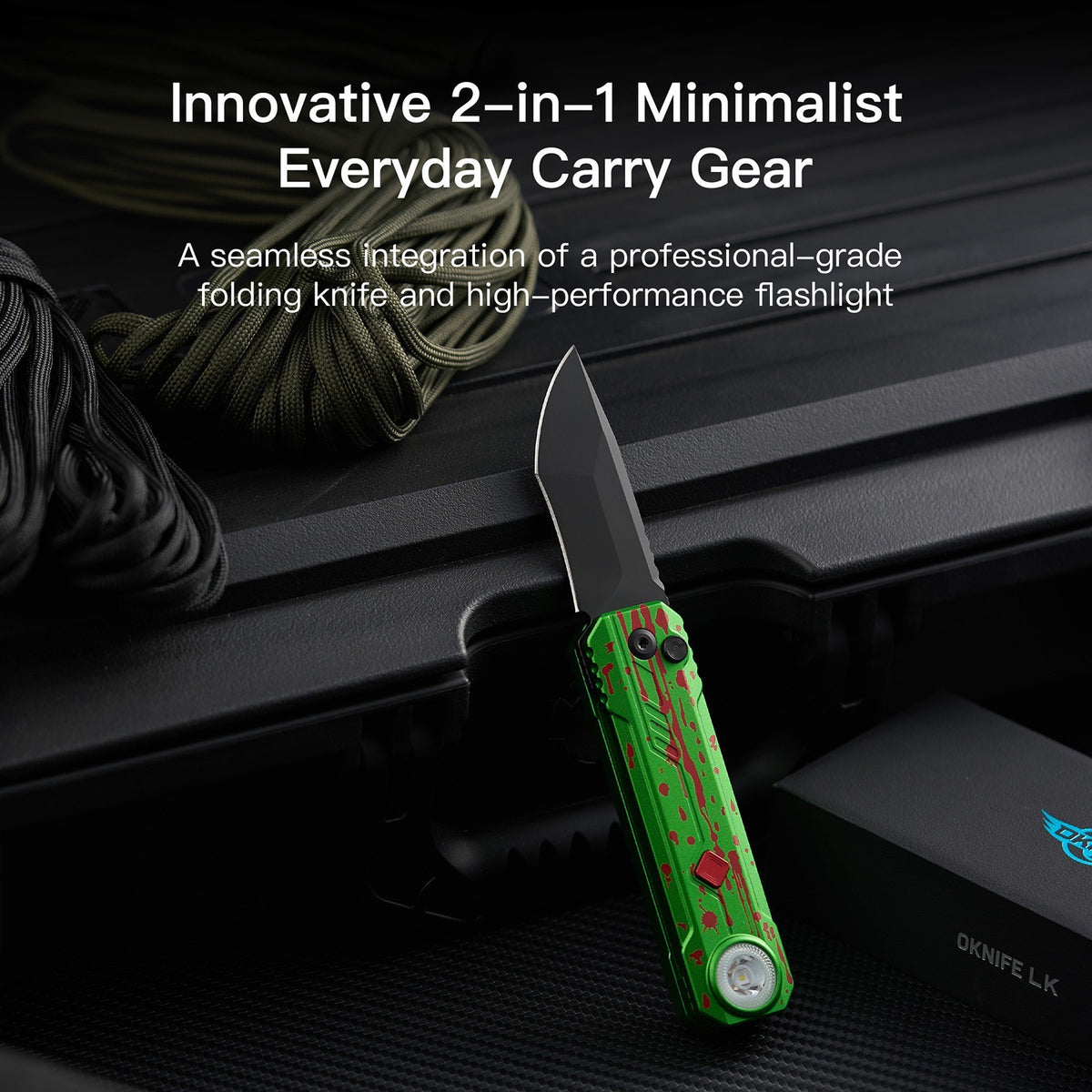Rechargeable Tactical Folding Knife with RGB Light and Flashlight - Zombie Green