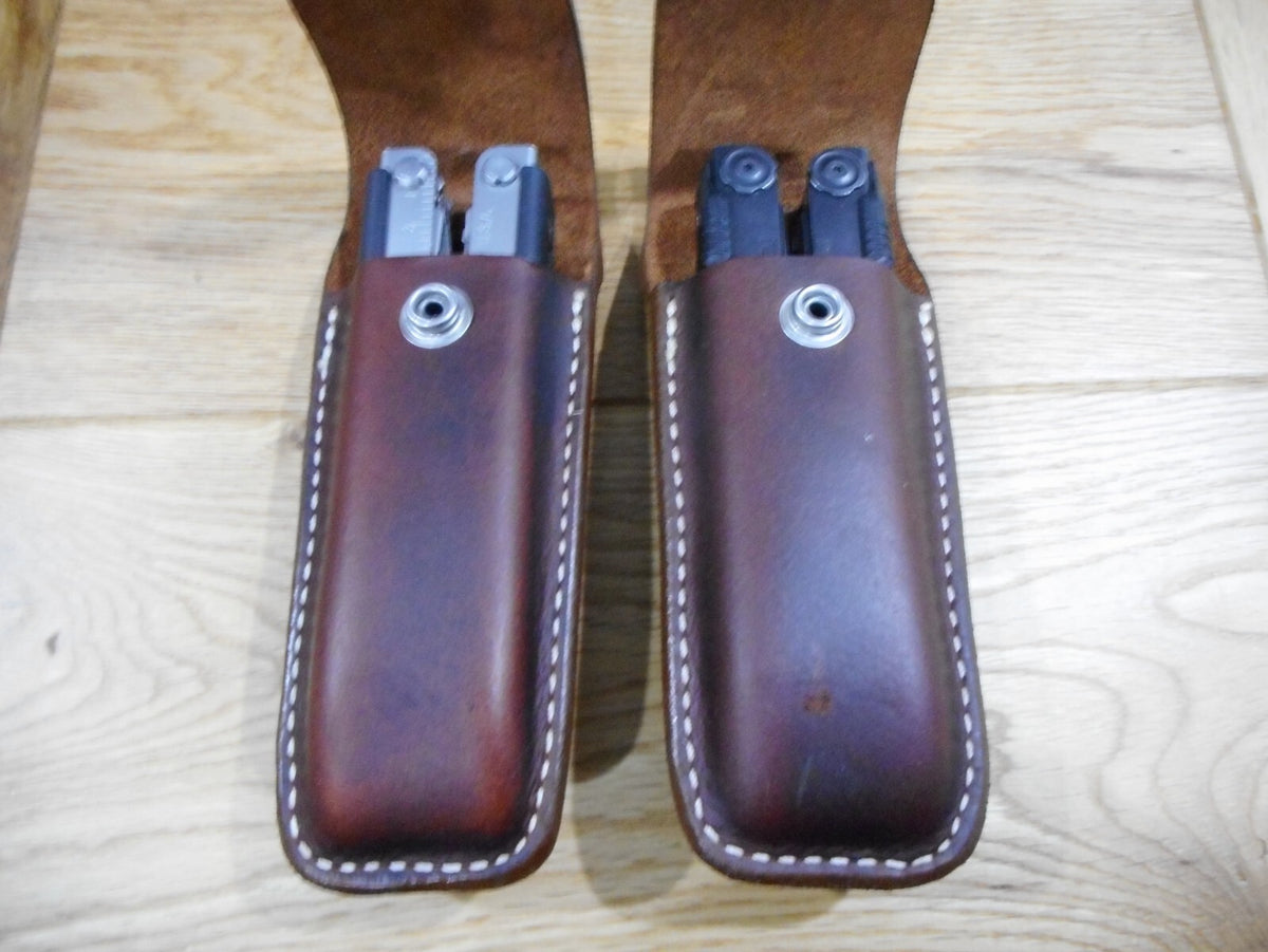 Leather Sheath for Multi Tools - Durable Custom Dark Brown Sheath with Plain or Tooled Flap