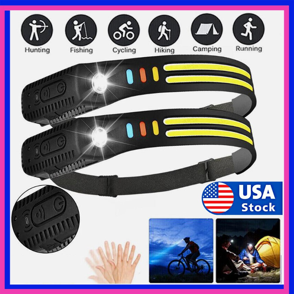 Rechargeable LED Headlamp with 6 Light Modes, Wide Beam, Wave Sensor