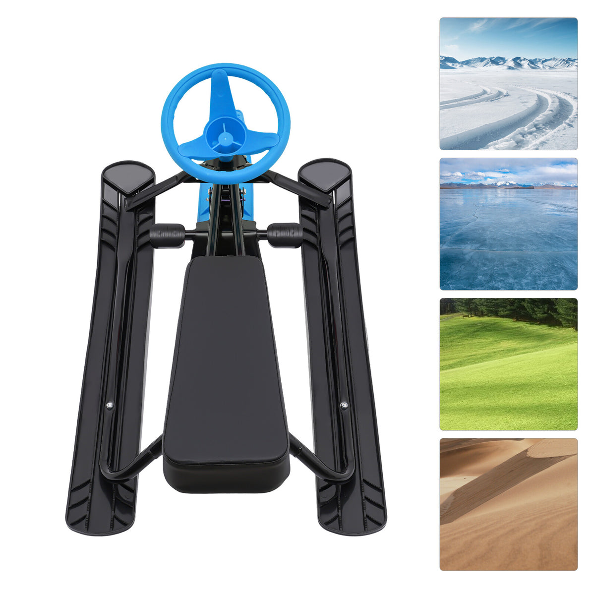 Kids & Adult Snow Racer Sled with Flexible Steering Wheel - Blue