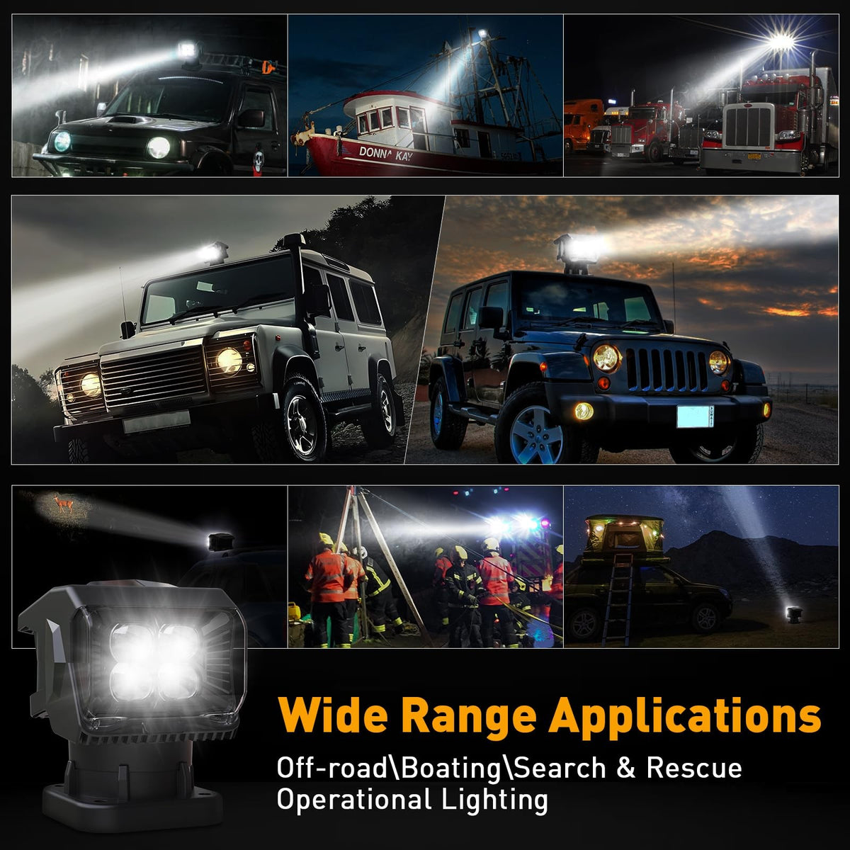 Remote Control LED Spotlight for Truck Off-Road Search Light 50W 360°