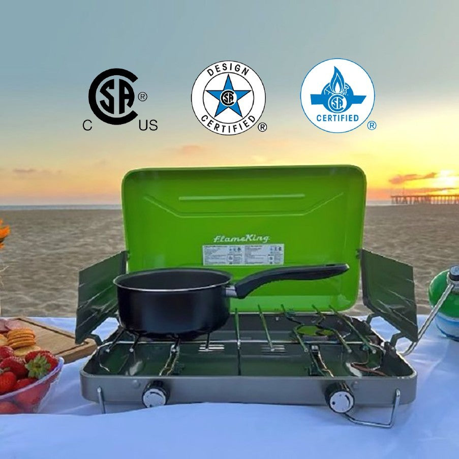Portable 2 Burner Camping Stove with Wind Shields, 20,000 BTU