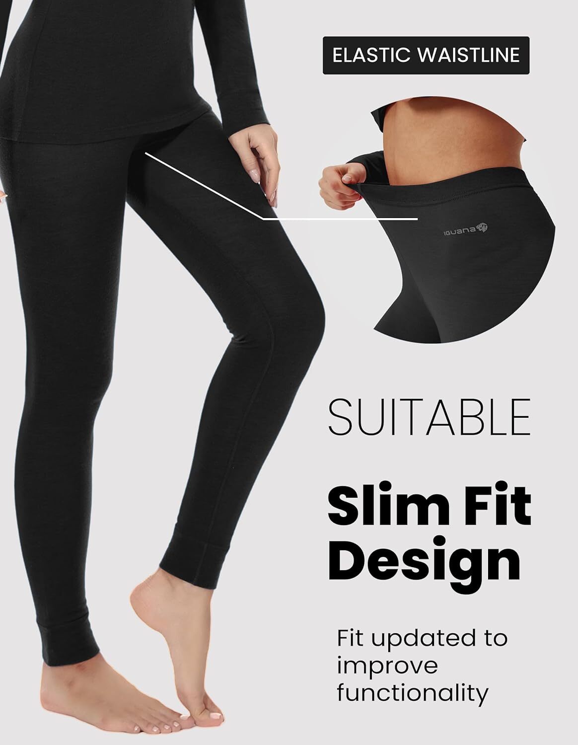 Merino Wool Base Layer Pants for Women - Thermal Long Johns, Breathable & Soft