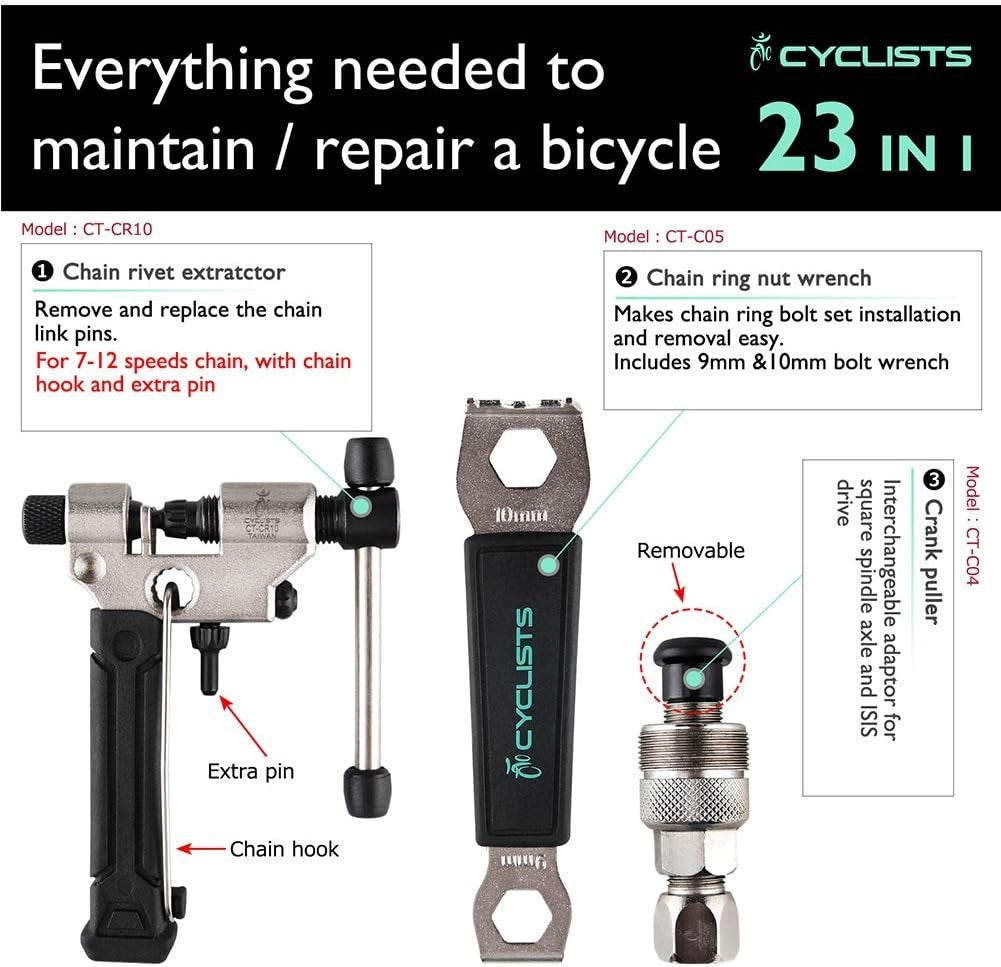 23-Piece Bike Tool Kit for Road & Mountain Bikes - Carbon Steel Repair Set
