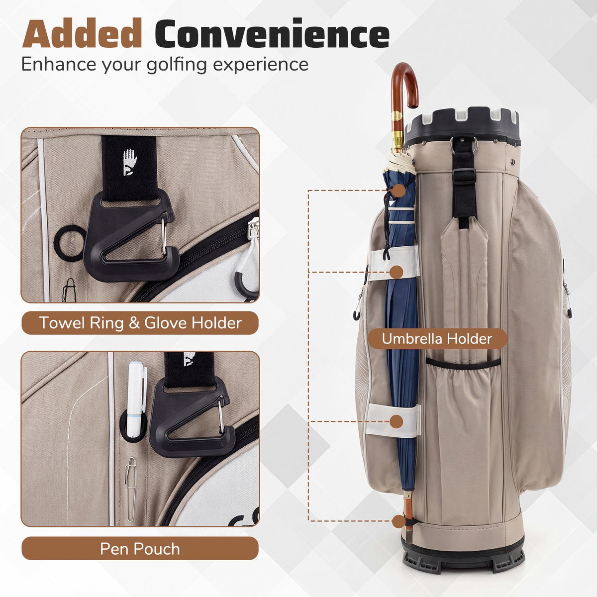 Golf Cart Bag with 14-Way Dividers & 11 Pockets Lightweight Organizer
