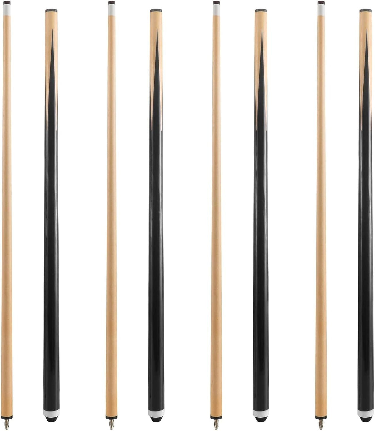 Set of 4 Billiard Cues with 13mm Leather Tips - Canadian Hardwood, 42"-58"