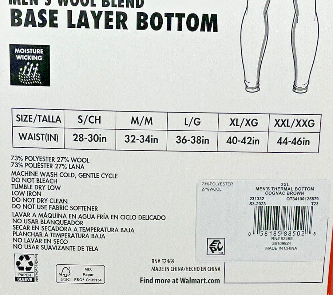 Men's Merino Wool Blend Thermal Bottoms - Base Layer for Winter