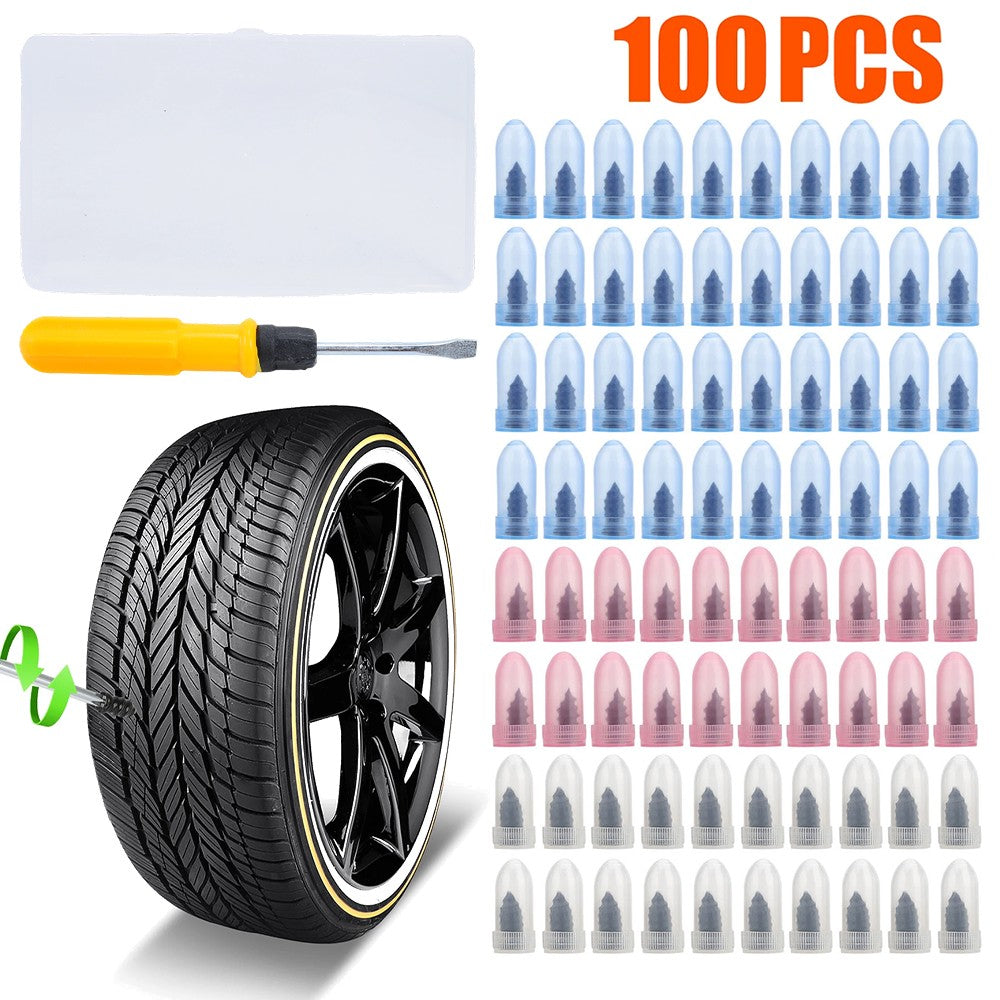 Heavy Duty Tire Repair Kit with Rubber Nails & Screwdriver – 100 Pcs for Car, Truck, Motorcycle & Bicycle Tires
