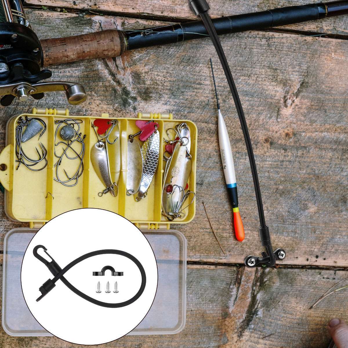 Boat Fishing Rod Holder Straps Set - Deck Mount Tie Down Clips & Bungee