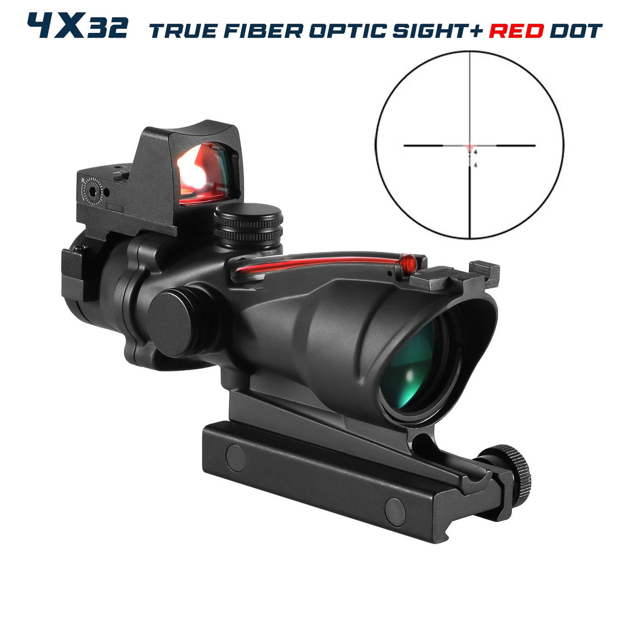 Tactical 4x32 Red Green Cross Chevron Dot Fiber Optic Sight