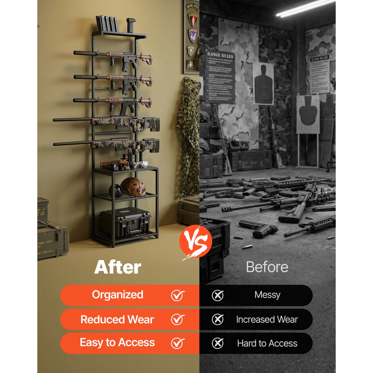 Freestanding and Wall-Mount Gun Rack for 5 Firearms and Tactical Gear