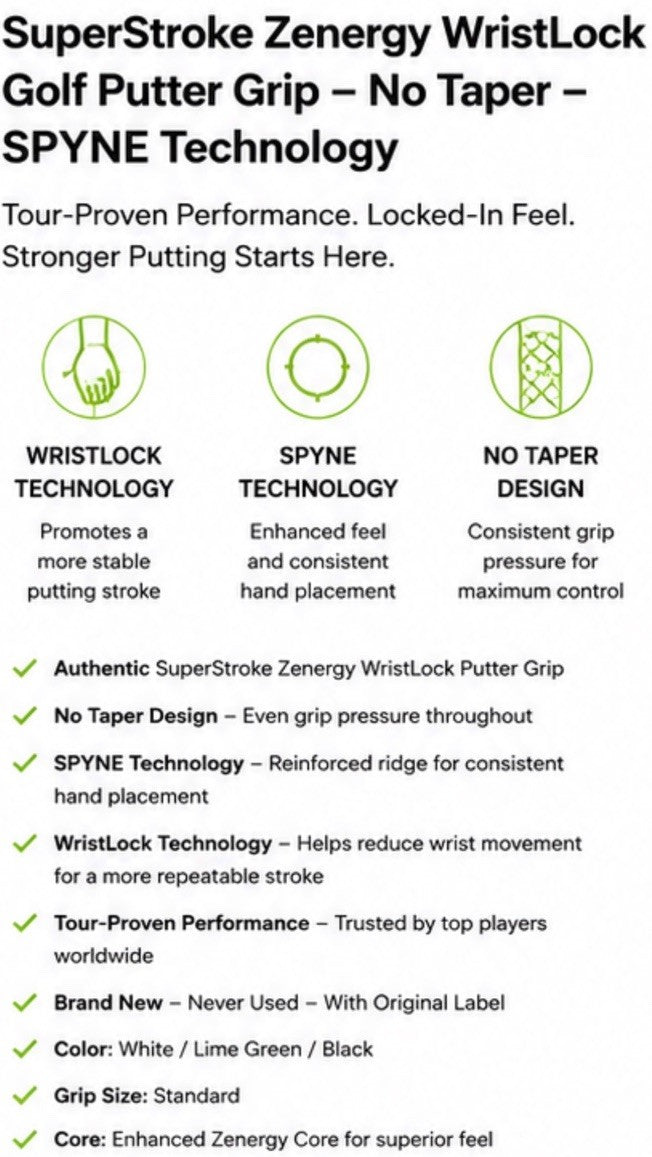Golf Putter Grip with No Taper SPYNE Technology - Stabilize & Control