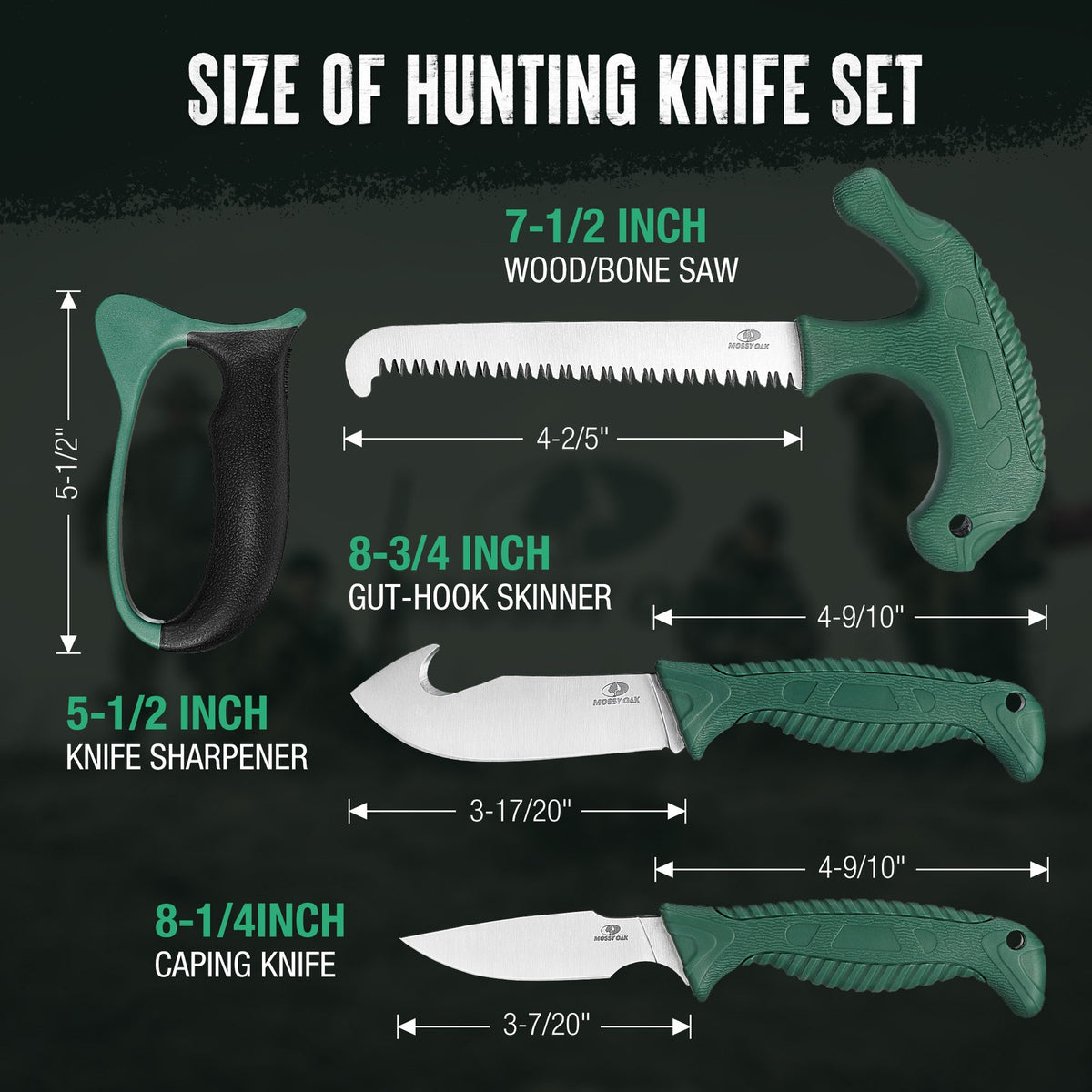 Hunting Field Dressing Kit 4-Piece Knife Set with Portable Sheath for Game Processing