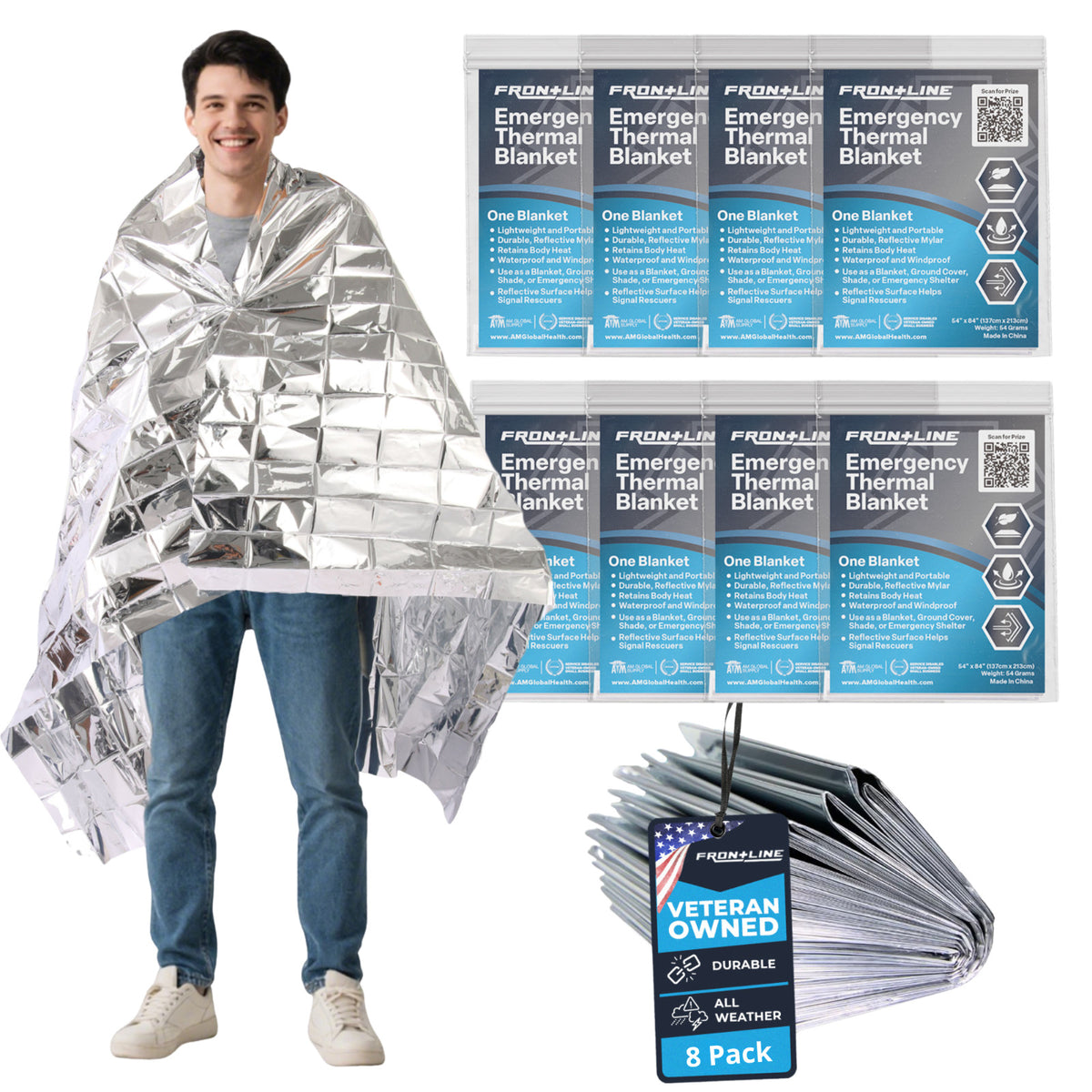 Emergency Mylar Blankets 8 Pack - Thermal Rescue Survival Gear XL 54 x 84