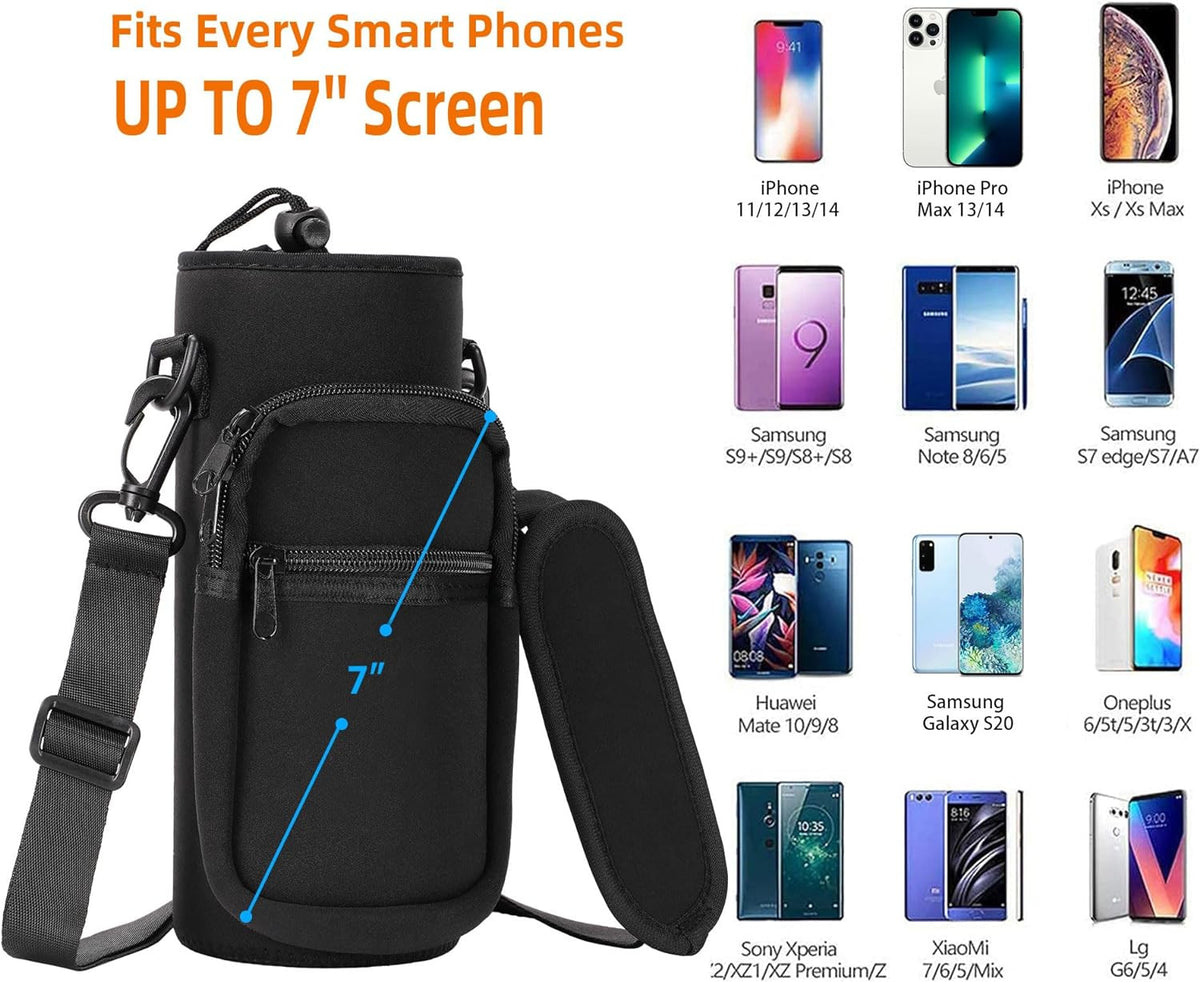 Insulated Water Bottle Carrier Bag 16-40 Oz Neoprene Sling with Pockets