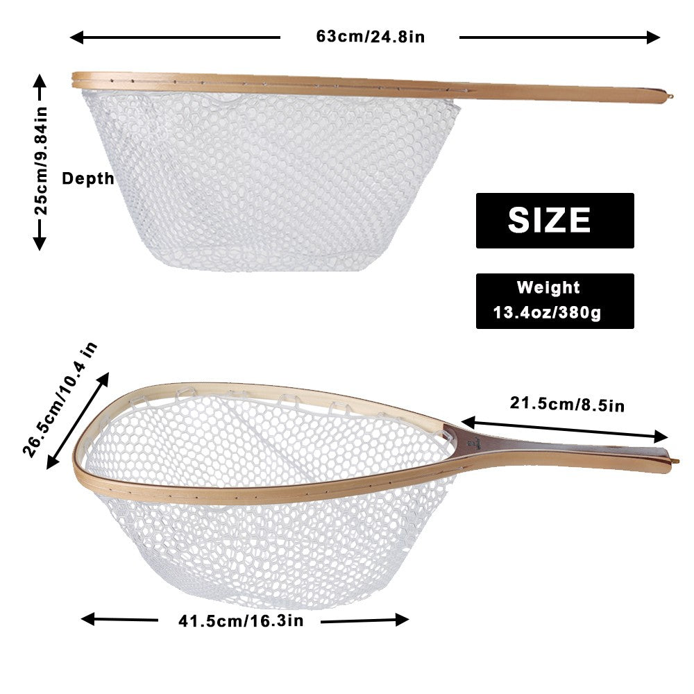 Fly Fishing Net Rubber Mesh Trout Landing Net with Wooden Handle - Catch & Release
