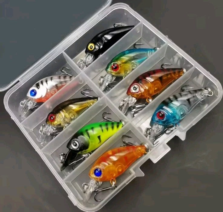 8pcs Small Minnow Crankbaits Fishing Lures with Rattles - Hard Bait Treble Hooks