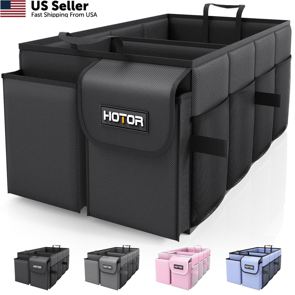 Medium Car Trunk Organizer with 2 Compartments - Durable Black Storage Bin
