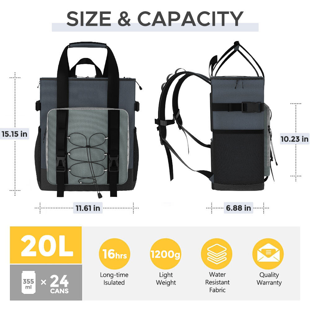 Insulated Leakproof Backpack Cooler for Picnic Beach Travel Outdoor 20L