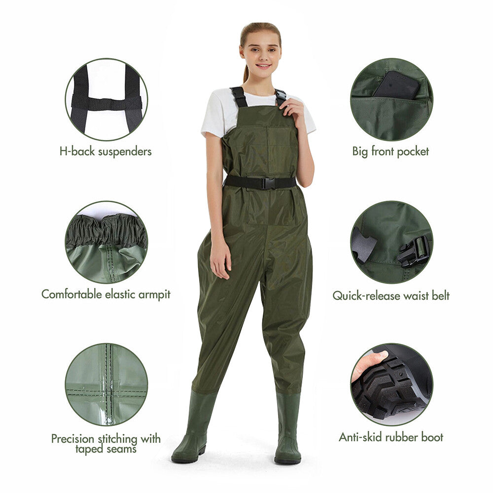 Waterproof Chest Waders for Hunting and Fishing Nylon Bootfoot 6-13 Size