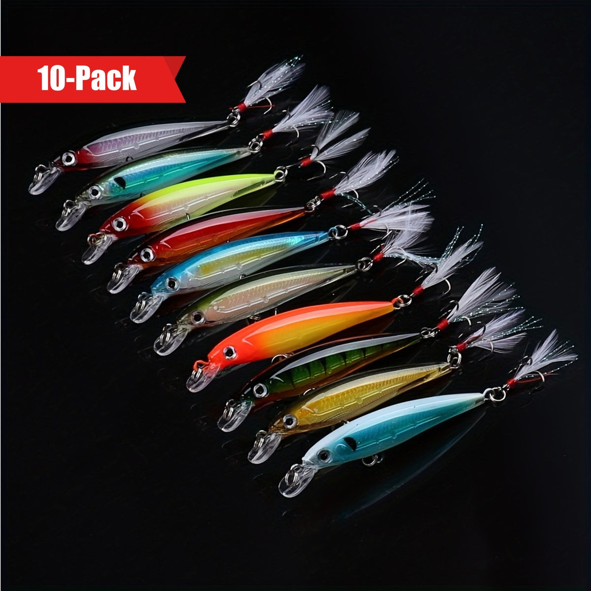 10-Pack Colorful Topwater Minnow Fishing Lures Hard Bait Tackle Kit
