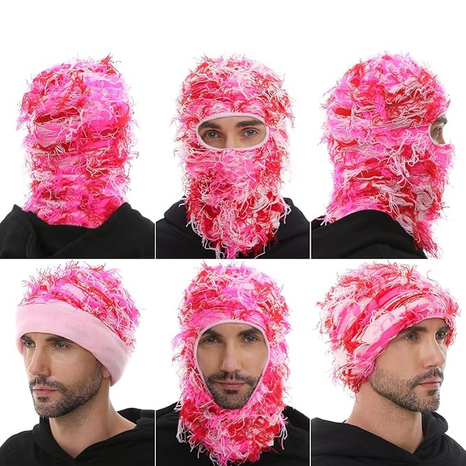 Distressed Knitted Full Face Ski Mask - Windproof Winter Hat for Men Women