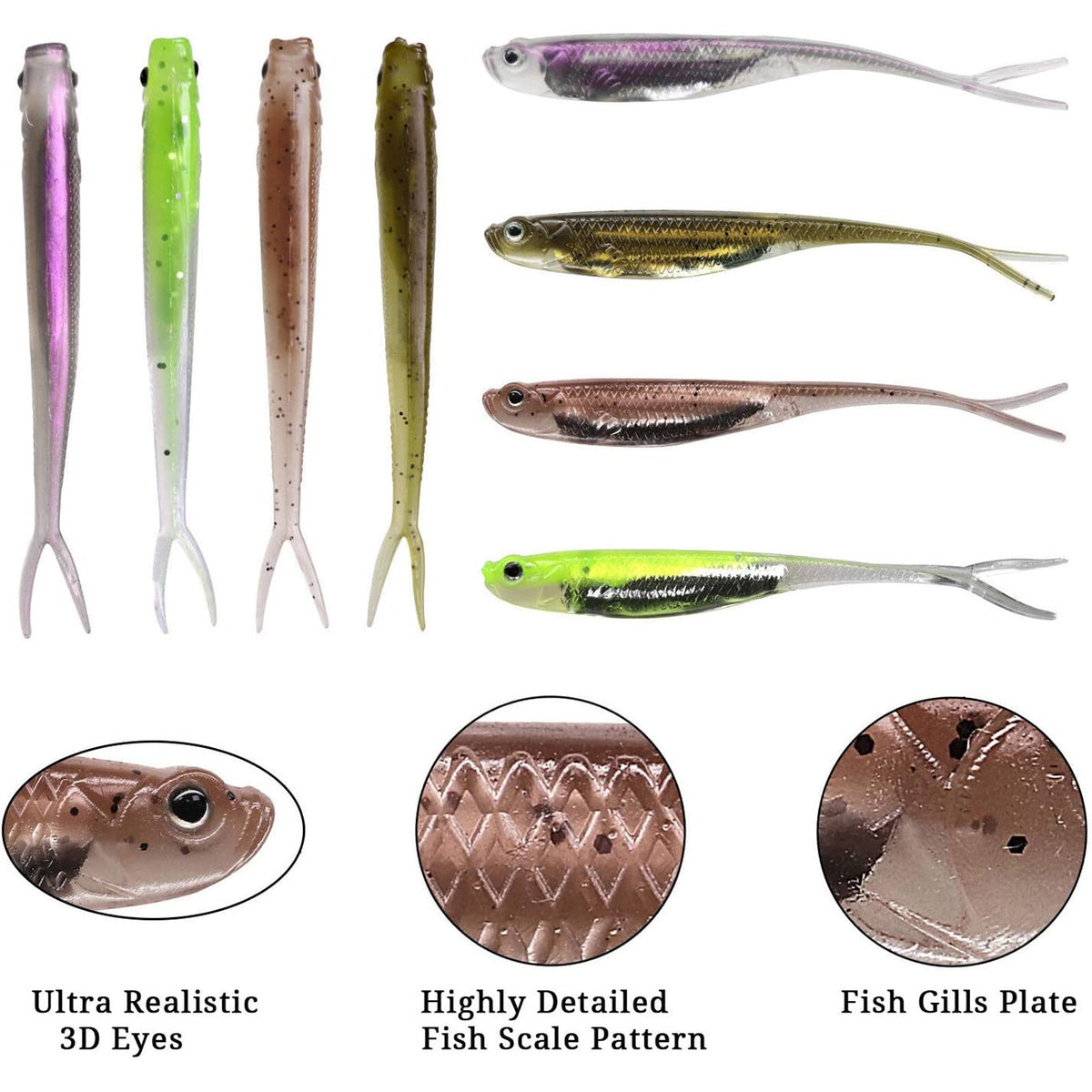 6Pcs Soft Swimbait Fishing Lures - Realistic Jerk Shad Minnow Drop Shot Baits