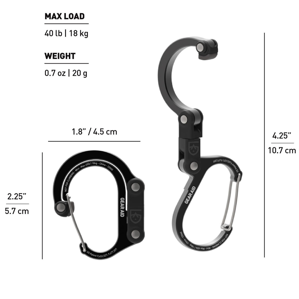 Aluminum Heroclip Mini Carabiner Hook with 40 lb Max Load - Black & Blue