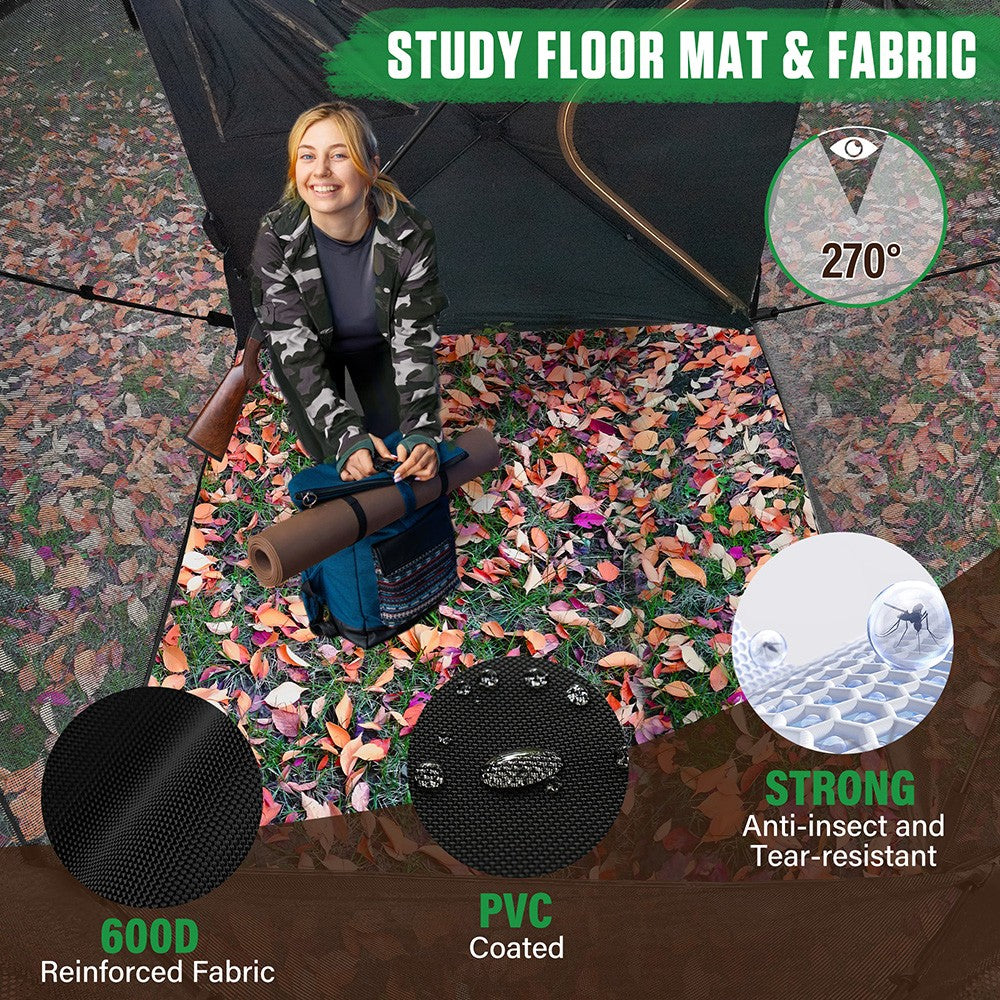 3-4 Person Ground Hunting Blind with 270° See-Through Windows, Pop-Up Design