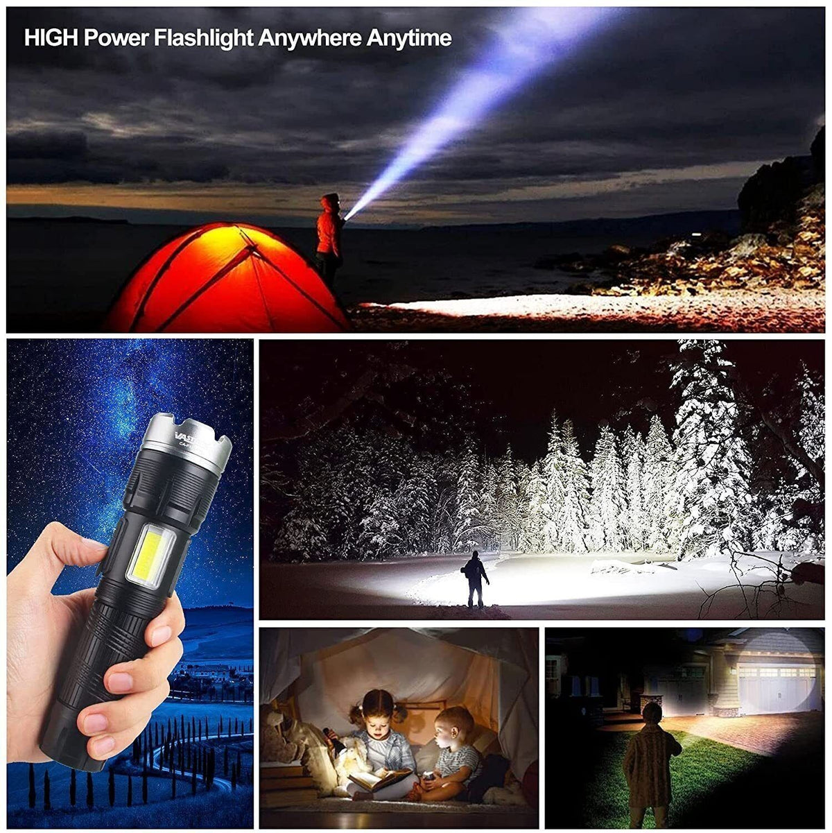 High-Power LED Flashlight with USB Charging & Zoomable Torch