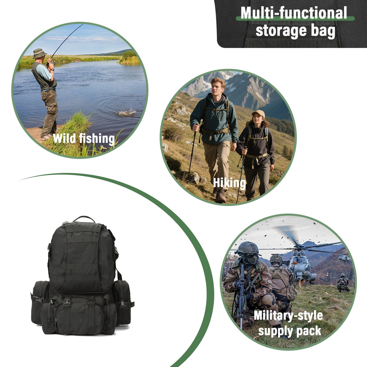 Large Waterproof Tactical Backpack with Molle System for Camping & Hiking