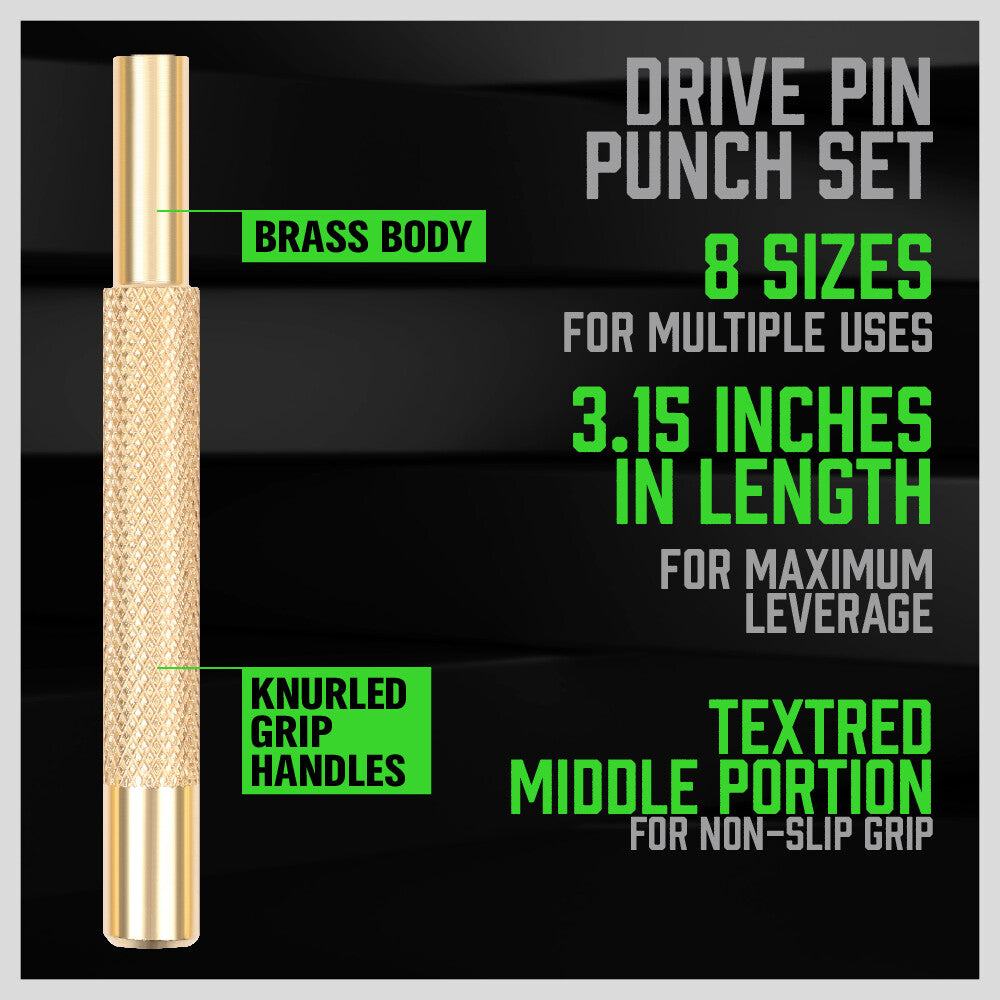 Brass Drive Pin Punch Set for Gunsmithing - 8 Pieces Hand Tools