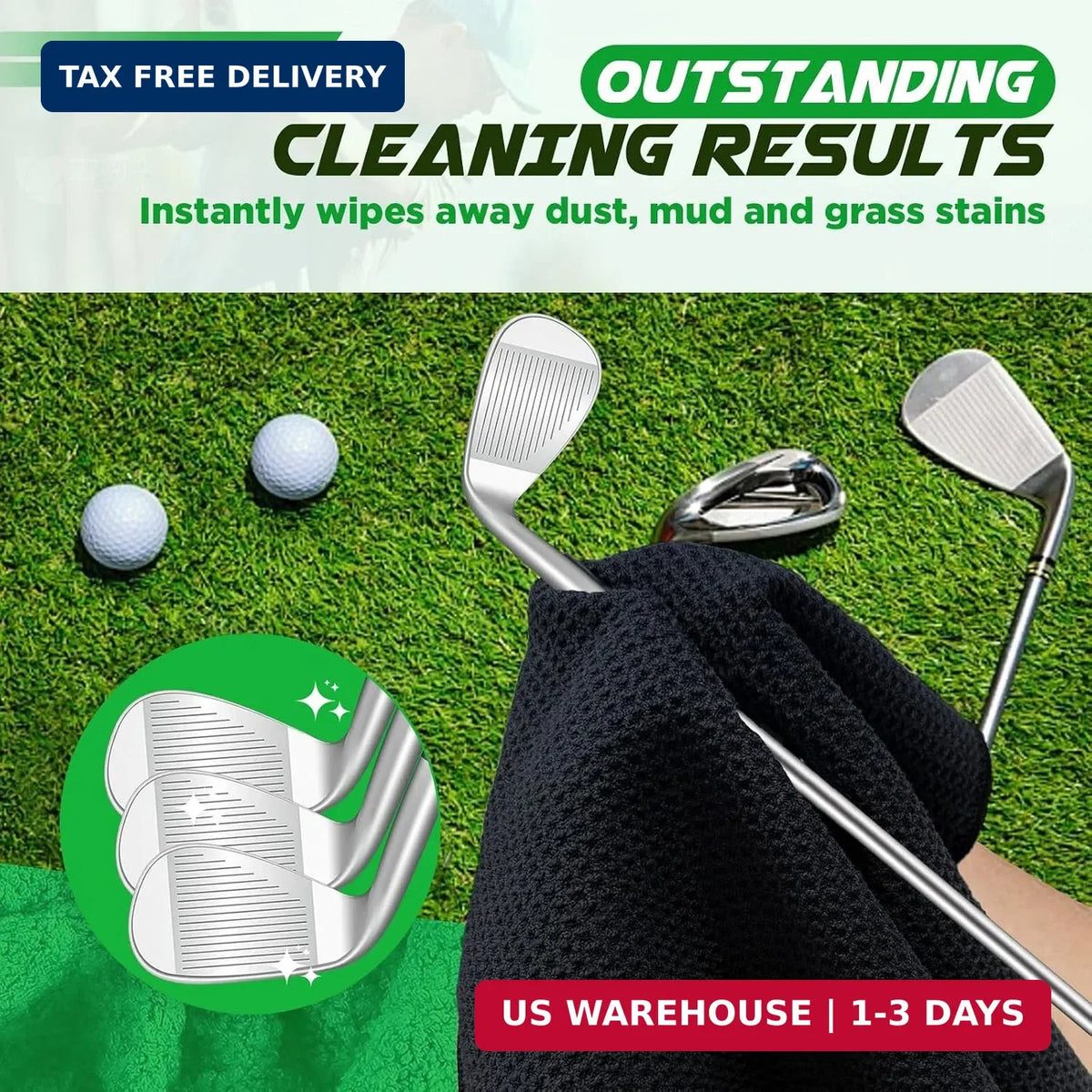 Golf Towel 3 Pack - Microfiber Waffle Pattern, 16x16 Inches, Absorbent Cleaning Towels