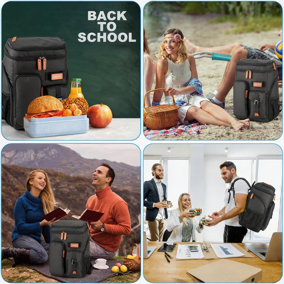 Insulated Leakproof Cooler Backpack 33/45 Cans with Double Deck, 30L