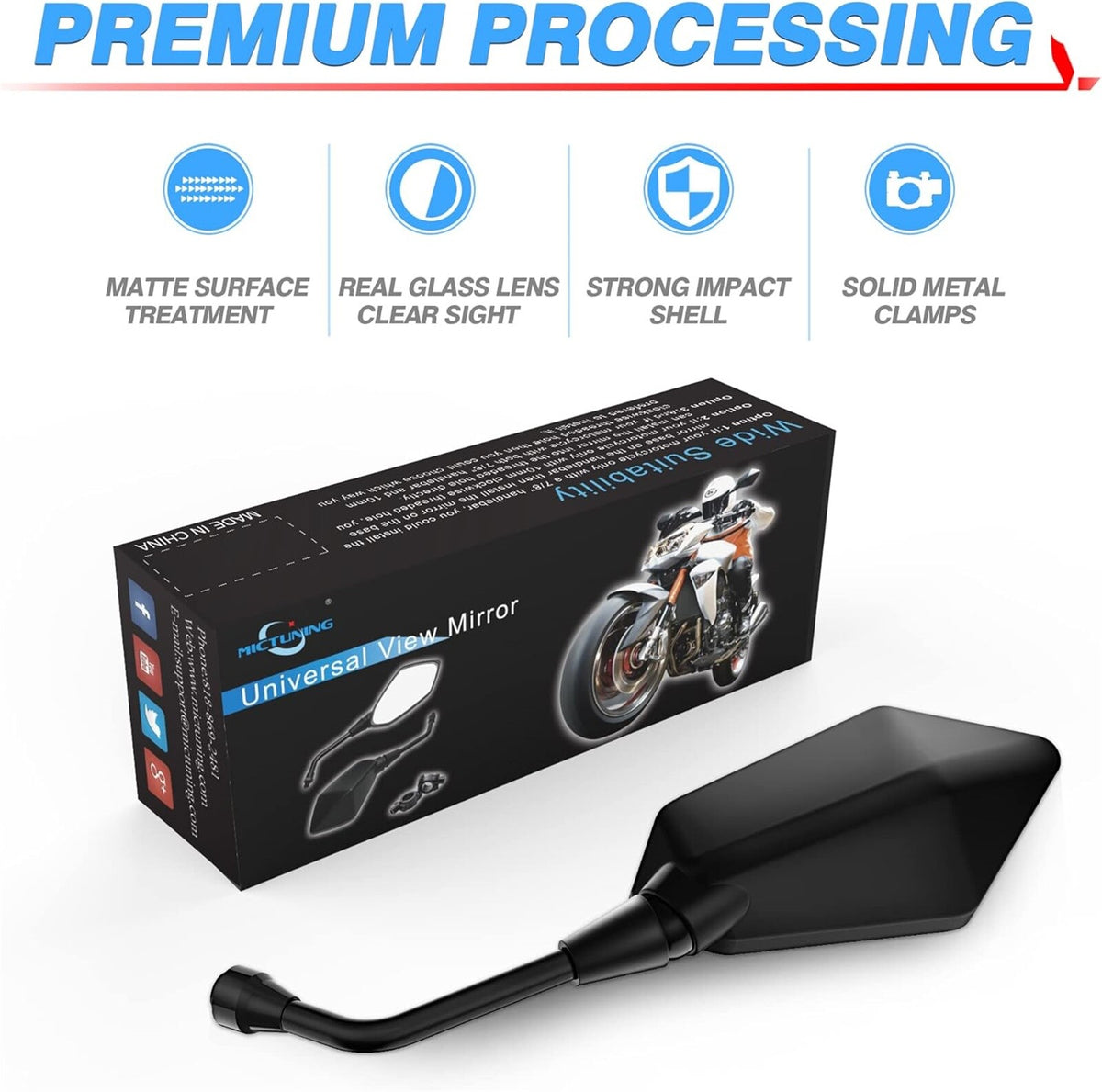 Universal 10mm Motorcycle Side Mirrors Set for ATV Scooter E-Bike Rearview - 2 Pieces