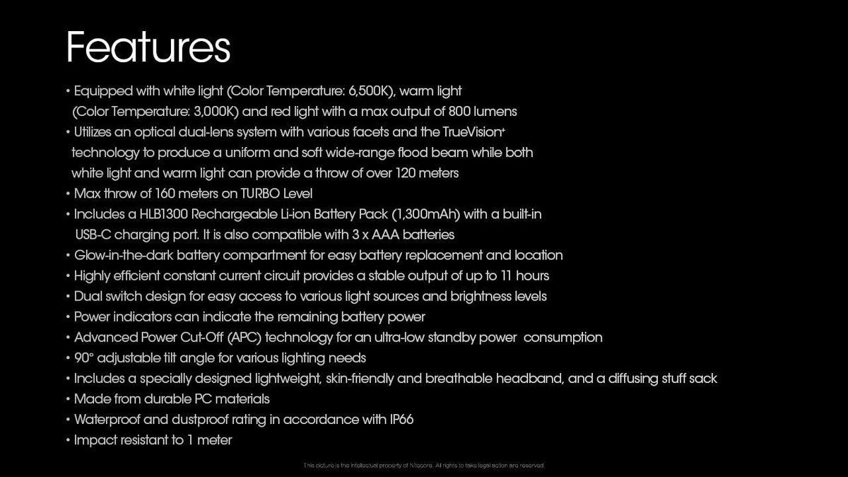 Nitecore UT27 800 Lumens Lightweight Headlamp with Triple Output and USB-C Rechargeable Battery