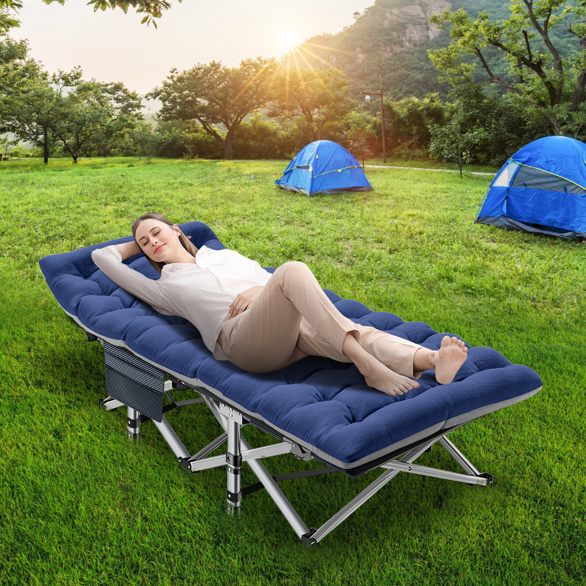 Heavy-Duty Camping Cot for Adults with Soft Padding and Carry Bag