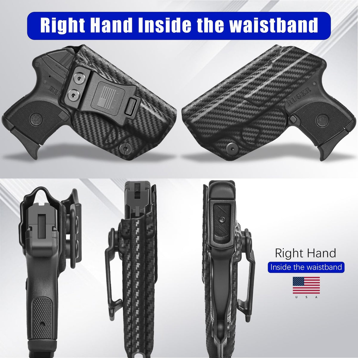 IWB Kydex Holster for Ruger LCP 380 Auto - Custom Fit, Adjustable Retention & Cant