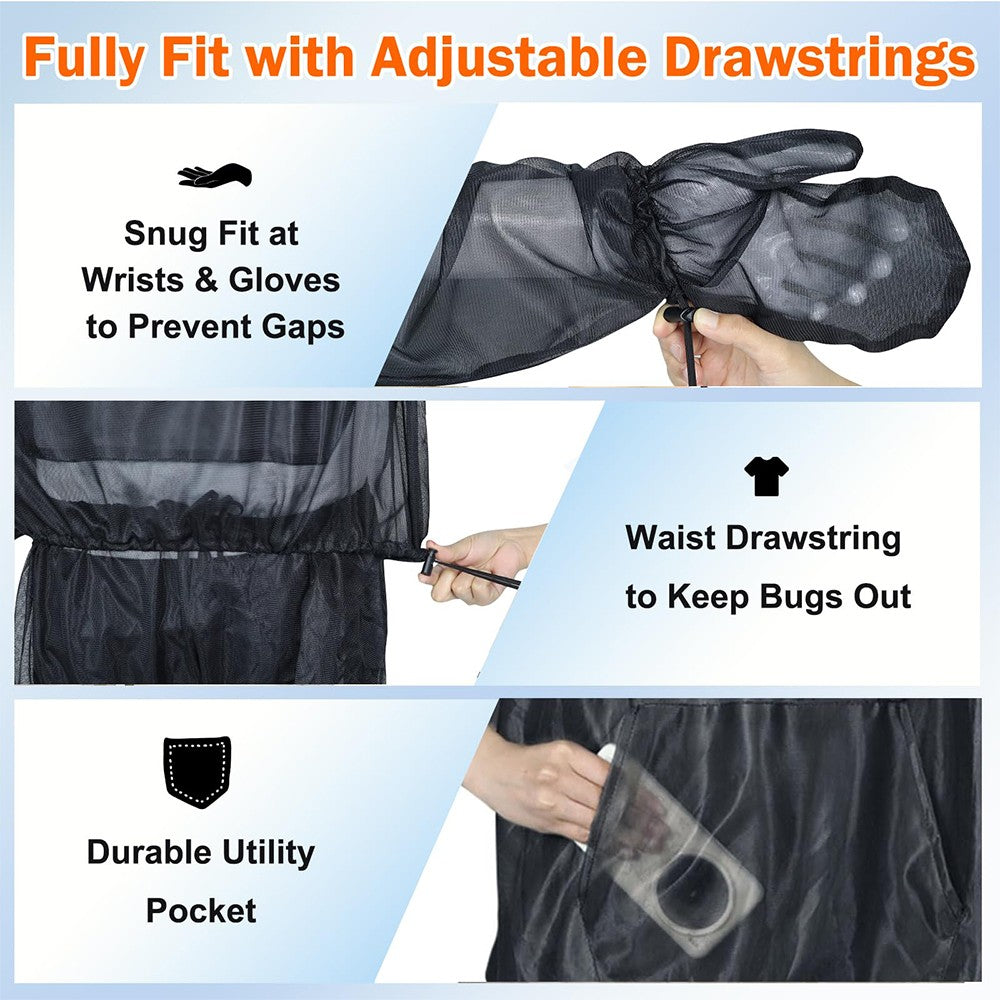 Mosquito Jacket with Hood and Mitts for Outdoor Camping Gardening - Bug Netting Clothing