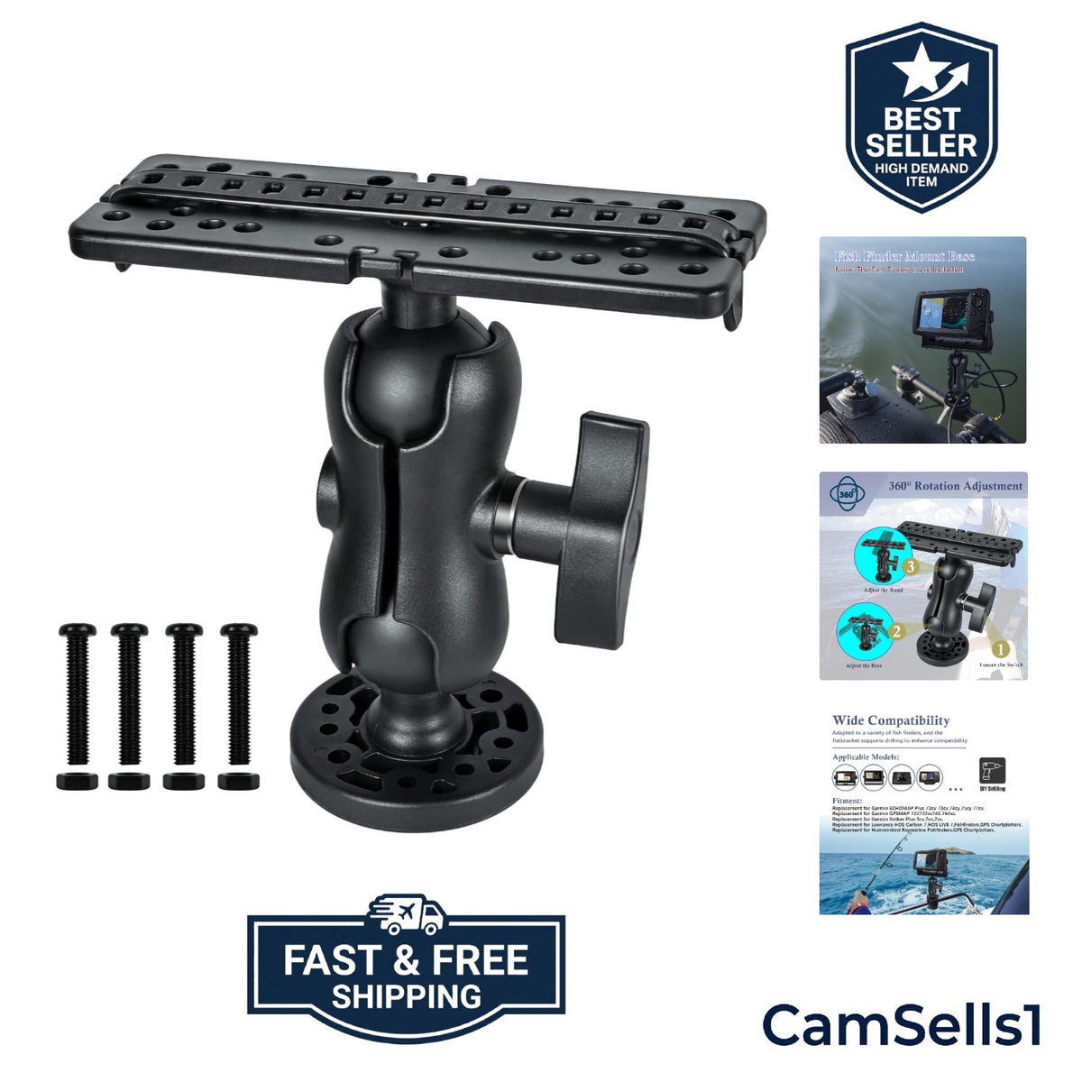 Adjustable Fish Finder Mount with 360° Swivel for Kayak Canoe