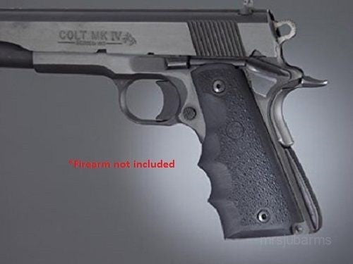 1911 Full Size Rubber Grip with Finger Grooves for Pistol - Black