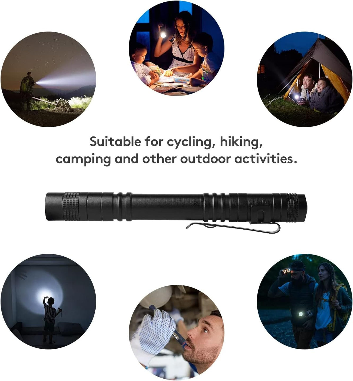 Mini LED Flashlight Torch Penlight for Camping Hiking & Dental Use - 2 Pack