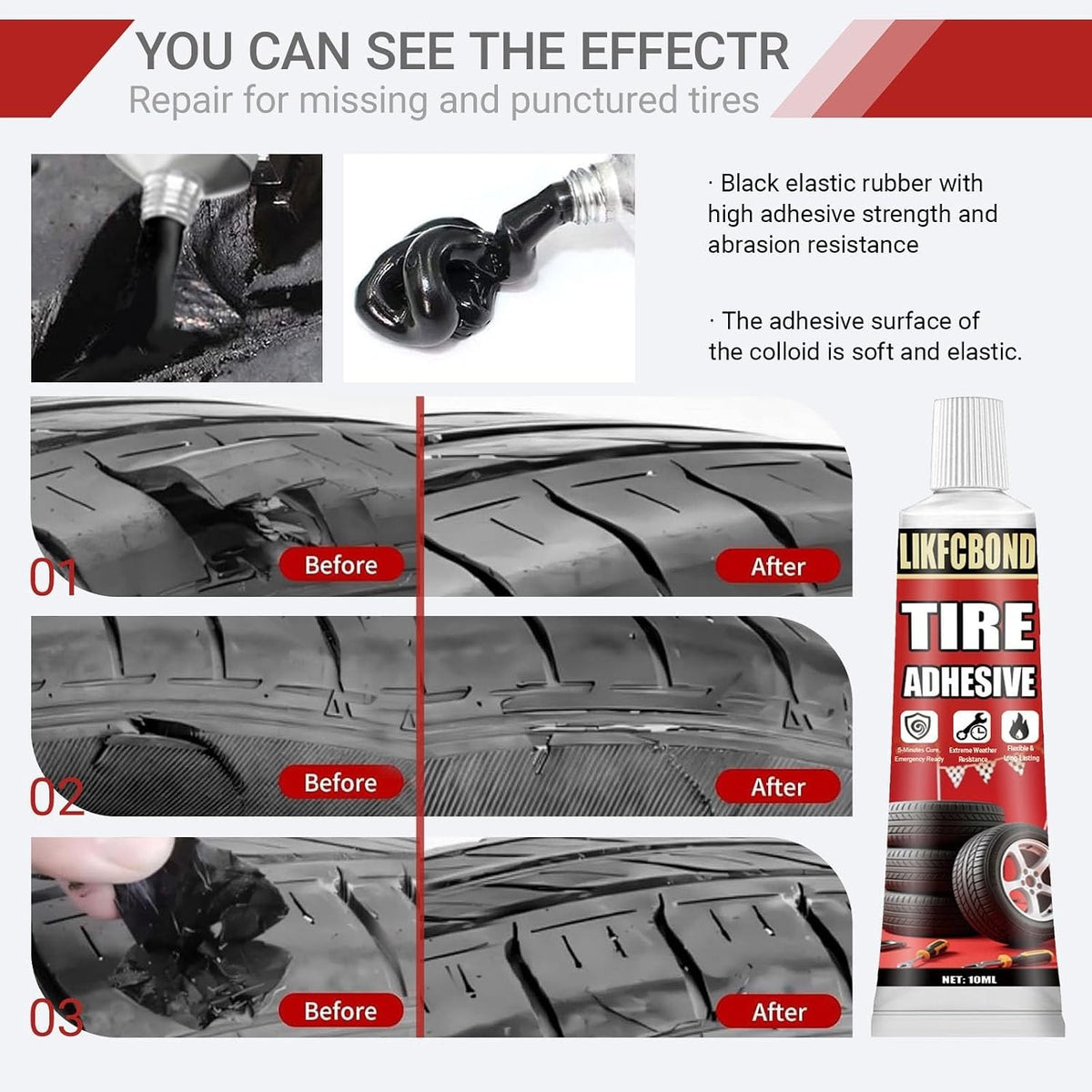 20ML Tire Repair Adhesive Kit - Rubber Cement for Sidewall & Puncture Repair