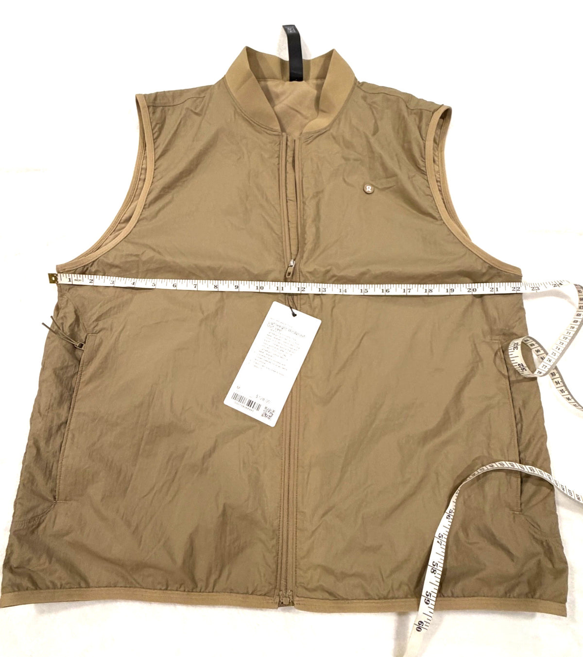 Men's Khaki Lightweight Windproof Golf Vest Full Zip Outdoor Outerwear