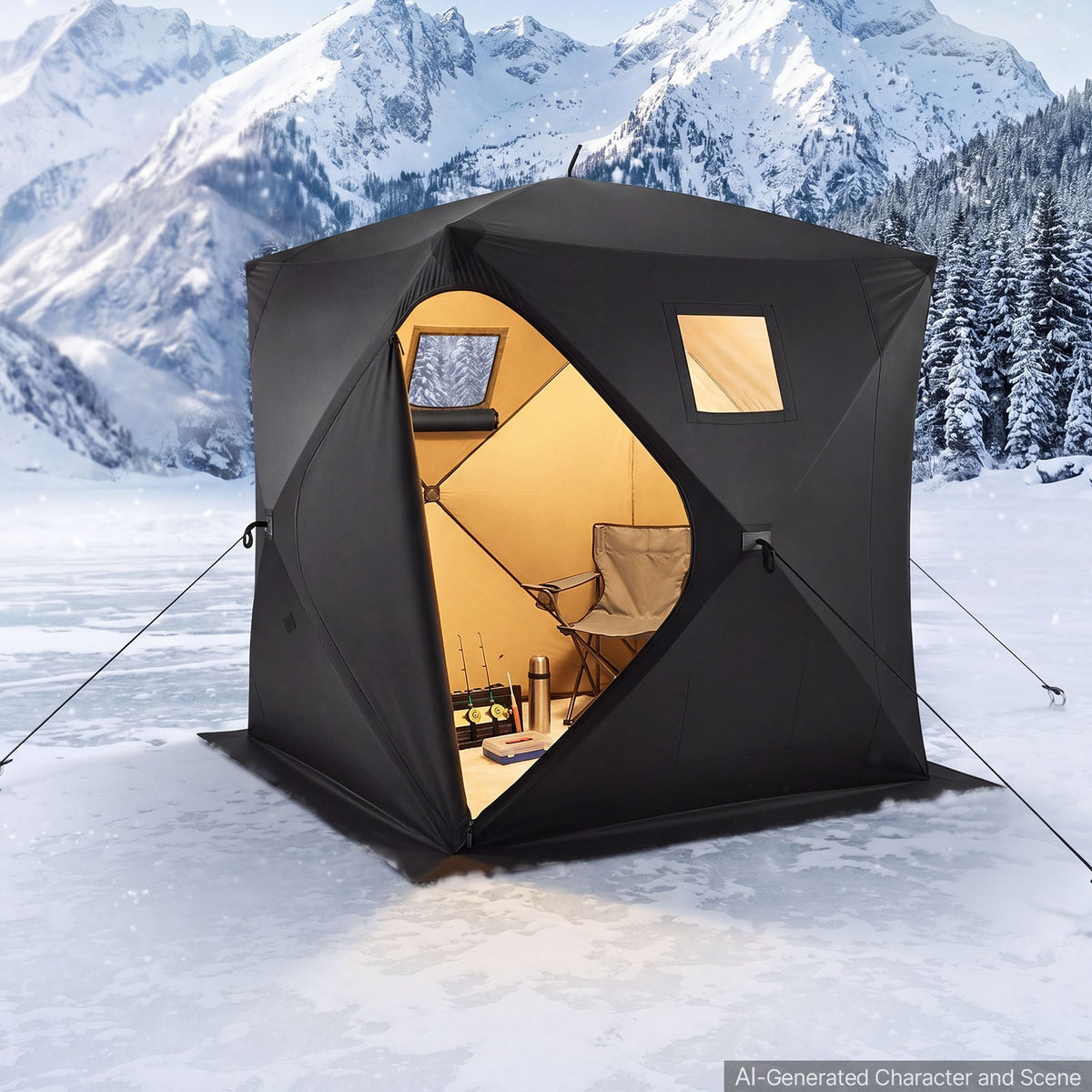 Pop-Up Ice Fishing Tent for 3-4 People - Portable 71x71x79 in Shelter